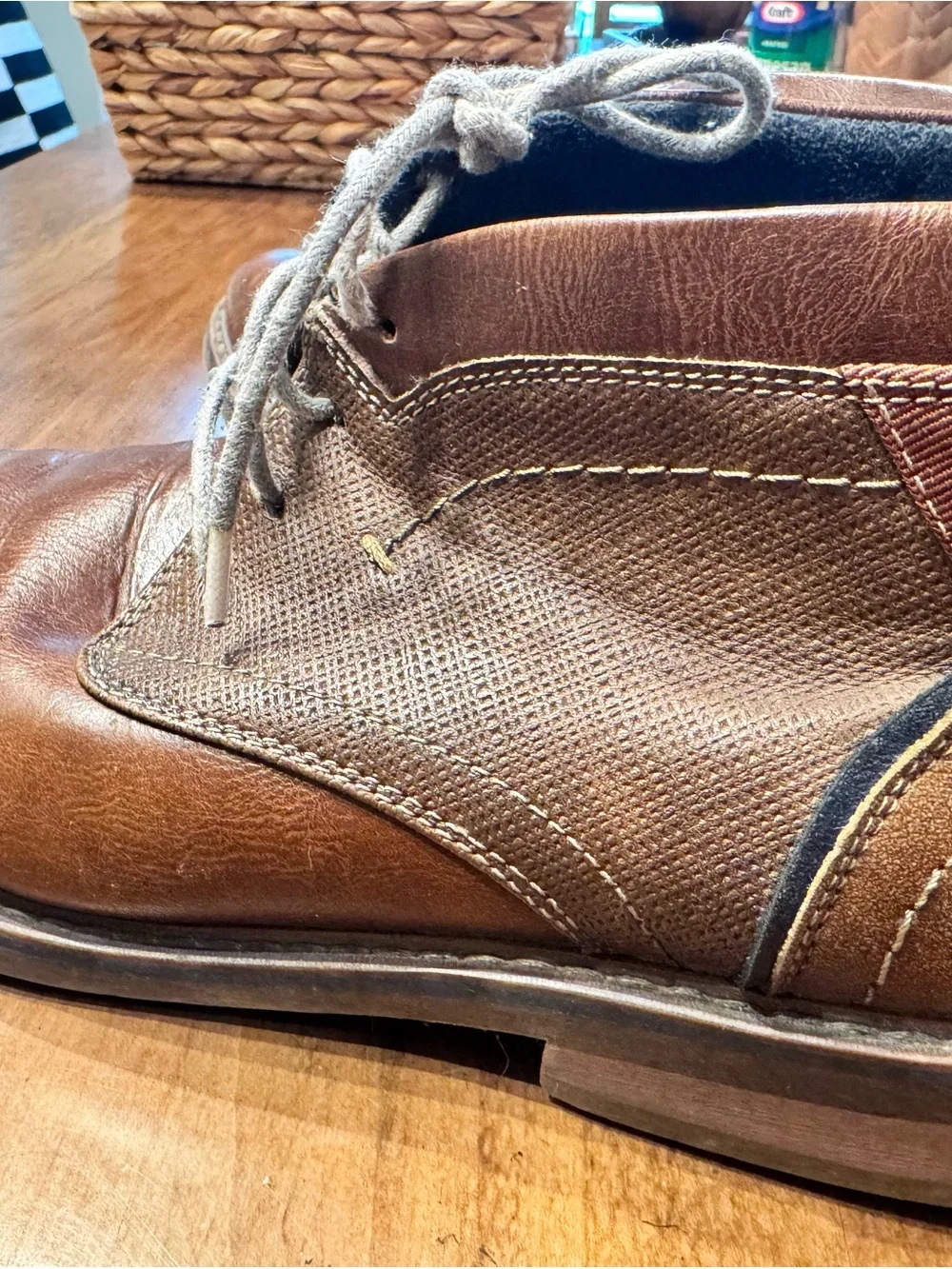 Men's Brown Leather Chukka Boots with Textured Panels